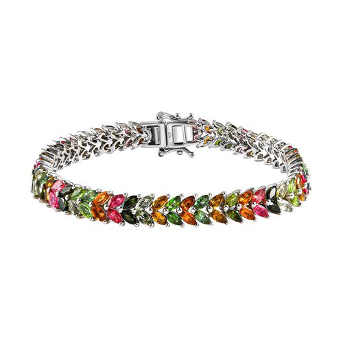 Natürliches mehrfarbiges-Turmalin Armband, ca. 19 cm, 925 Silber platiniert ca. 14.35 ct image number 0