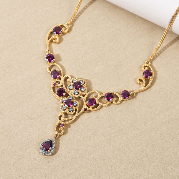 Rhodolith Granat-Collier, ca. 45 cm, 925 Silber vergoldet ca. 7,91 ct image number 4