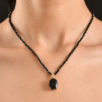 EverTrue AA schwarzer Glasachat Anh&auml;nger mit 50cm schwarze Spinell Kette - 51 ct.