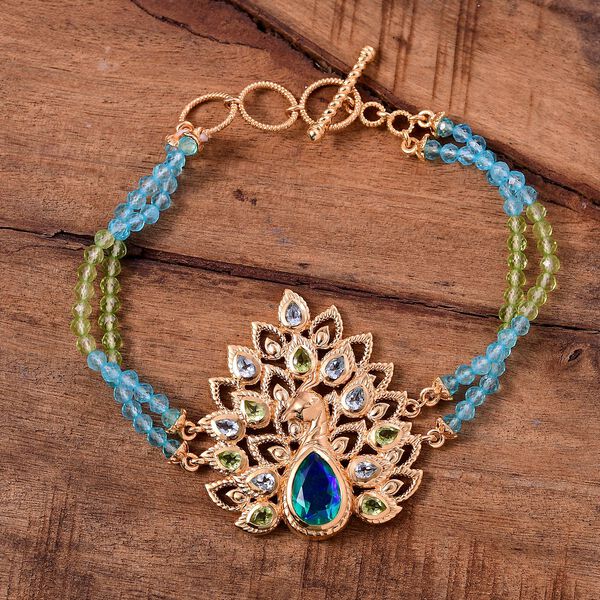 Pfau Triplett Quarz und Multi Edelstein Armband, 19 cm - 22,71 ct. image number 2