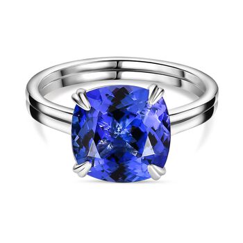 AAAA Tansanit, Wei&szlig;er Diamant VS-EF Ring, 950 Platin, (Gr&ouml;&szlig;e 18.00), ca. 4.88 ct
