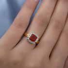 Mexikanischer Kirschfeuer-Opal und Zirkon Solitär Ring 925 Silber 585 Vergoldet image number 2