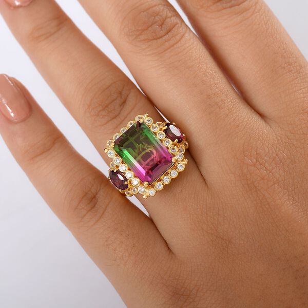D'Joy Wassermelonen Triplett Quarz, Rhodolith Granat und Zirkon Ring - 9,66 ct. image number 3