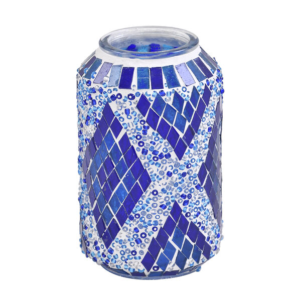 Handgefertigte orientalische Mosaik Glas Tischlampe - Zylinderform, Größe 13x13x40 cm, Blau image number 2