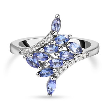 AA Tansanit und wei&szlig;er Zirkon-Ring, 925 Silber platiniert (Gr&ouml;&szlig;e 16.00) ca. 0,89 ct