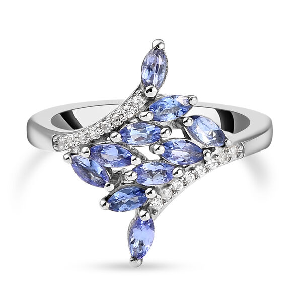 AA Tansanit und wei&szlig;er Zirkon-Ring, 925 Silber platiniert  ca. 0,89 ct