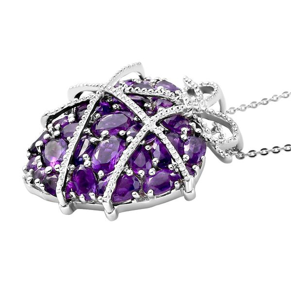 GP Amore Kollektion - Afrikanischer Amethyst, Zirkon und Kanchanaburi blauer Saphir-Herz-Anhänger mit Kette in Silber image number 4