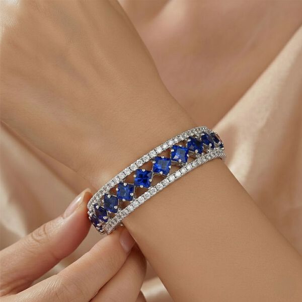 Blauer Zirkonia, Wei&szlig;er Zirkonia Armreif, Flexibles (ca. 18-19 cm), Nickelfreies Messing image number 2