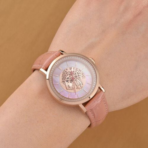 William Hunt Moissanite Uhr mit Schweizer Uhrwerk Ronda 763, rosa Echtlederarmband und roségoldfarbenem Panther-Zifferblatt 0.20 ct image number 1