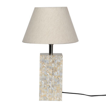 NAKKASHI - Handgefertigte Perlmutt Tischlampe, inkl. Lampenschirm, Elfenbeinfarben