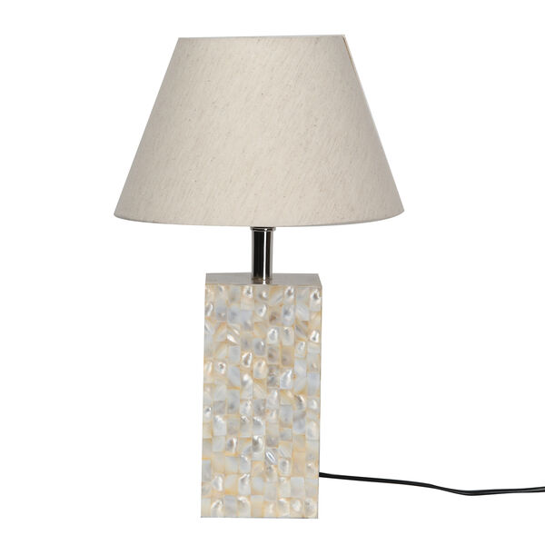 NAKKASHI - Handgefertigte Perlmutt Tischlampe, inkl. Lampenschirm, Elfenbeinfarben