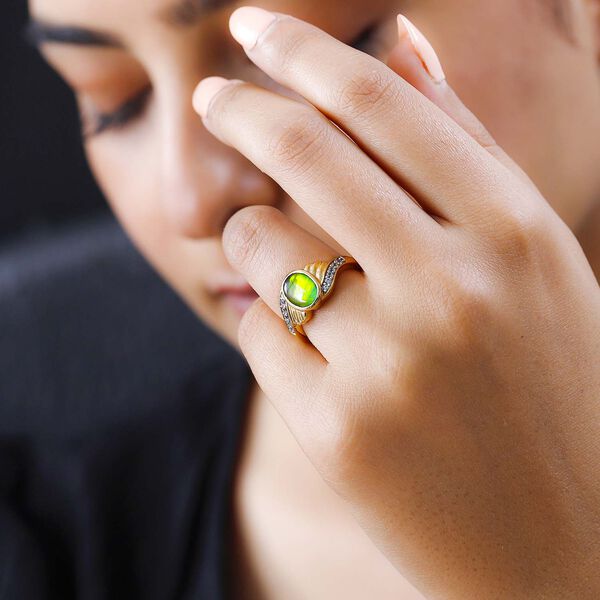 Kanadischer Ammolit und wei&szlig;er Zirkon-Ring - 1,80 ct. image number 3