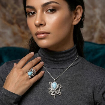 GP Trionfo Kollektion - Larimar, schwarzer Spinell und blauer Saphir Ring und Anh&auml;nger mit 45cm Kette