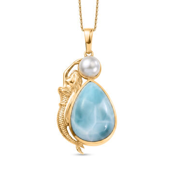 D'Joy AA Larimar, S&uuml;&szlig;wasser Perle (6mm) Schmuckset ca. 50 cm 925 Silber 750 Gelbgold vermeil