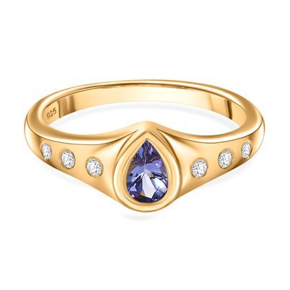 Tansanit, Wei&szlig;er Zirkon Ring 925 Silber 750 Gelbgold Vermeil (Gr&ouml;&szlig;e 19.00) ca. 0,47 ct