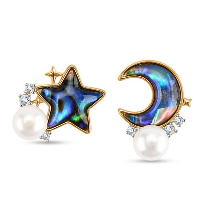 Abalone Muschel, Wei&szlig;e S&uuml;&szlig;wasser Ohrringe Nickelfreies Messing, Goldfarben