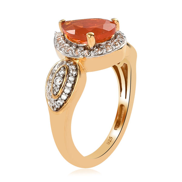 Purpurroter Feueropal und wei&szlig;er Zirkon-Ring, 925 Silber Gelbgold Vermeil  ca. 1,77 ct image number 4