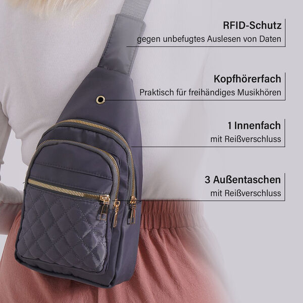 Rucksack mit RFID-Schutz in Steppoptik, 17x7,5x30cm, Grau image number 4