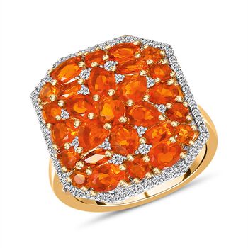 Salamanca Feueropal Ring, 925 Silber Gelbgold Vermeil, ca. 2.55 ct