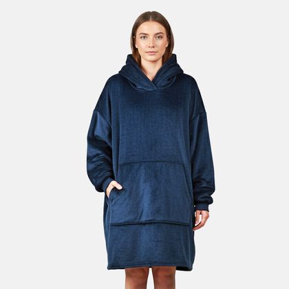 TAMSY Hoodie-Decke aus superweichem Flanell, 230 GSM, Einheitsgr&ouml;&szlig;e mit gro&szlig;er, praktischer K&auml;ngurutasche - Blau