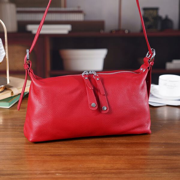 Crossbody-Bag aus Echtleder im Soft-Design, 30x8x16 cm, Burgunder image number 4