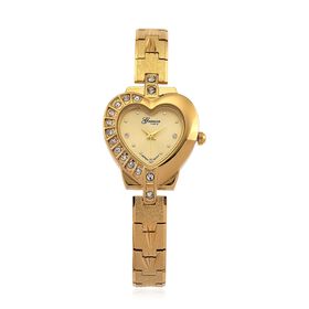 GENOA TIME - Herz-Armbanduhr Legierung, nickelfreies Messing, goldfarben, mit weißen Kristallen, Zifferblatt Gold-Sunshine, 3 ATM wasserdicht