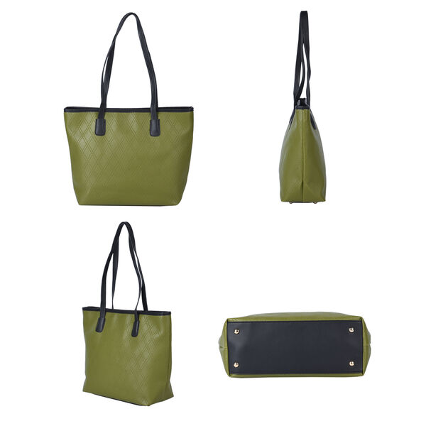 Moderne Handtasche aus naturfreundlichem Kunstleder, Karomuster, Grün image number 3