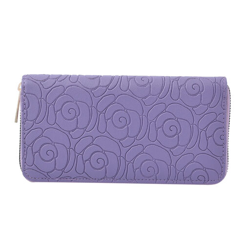 Lange Brieftasche aus naturfreundlichem Kunstleder, 19x2.5x10cm, florales Muster, lila image number 0