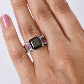 D'Joy Elite Shungit, Natürlicher Rhodolith Granat Ring 925 Silber rhodiniert (Größe 18.00) ca. 3.72 ct