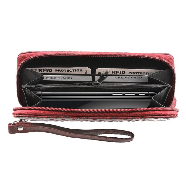 Echtleder Brieftasche mit Strau&szlig;enpr&auml;gung, rot image number 8