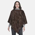 Weicher Kunstfell Poncho mit 3D Blätter Motiv, 85x100 cm, Braun