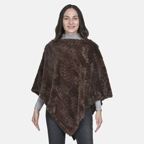 Weicher Kunstfell Poncho mit 3D Blätter Motiv, 85x100 cm, Braun