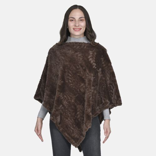 Weicher Kunstfell Poncho mit 3D Blätter Motiv, 85x100 cm, Braun image number 0