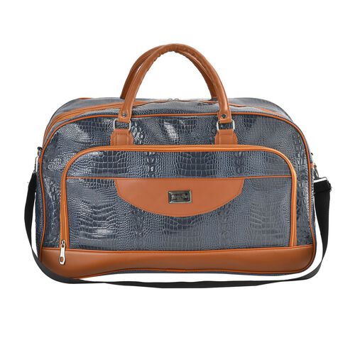 Passage: Reisetasche mit Kroko-Prägung und Schulterriemen, Grau image number 0
