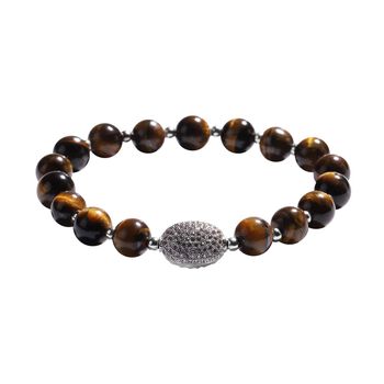 Gelbes Tigerauge und flexibles Zirkonia-Armband, 16,5 cm - 65,50 ct.