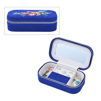 Rechteckiger, bestickter Schmuckkasten mit Muster und Rei&szlig;verschluss, Blau