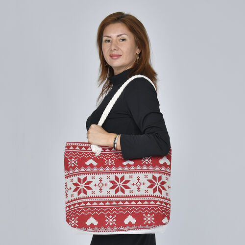Jute Handtasche mit Weihnachtsmotiv, Größe 42x34x9x37 cm, Rot image number 1