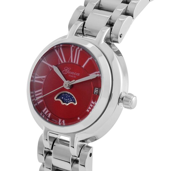 GENOA - Japanischem Uhrwerk und Rotem Sonnenschliff-Zifferblatt, Reiner Edelstahl, 20 cm image number 4