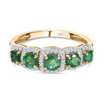 AAA Smaragd und Moissanit Ring in 375 Gold - 1,12 ct.