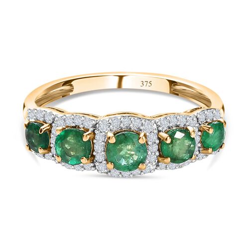 AAA Smaragd und Moissanit Ring in 375 Gold - 1,12 ct. image number 0