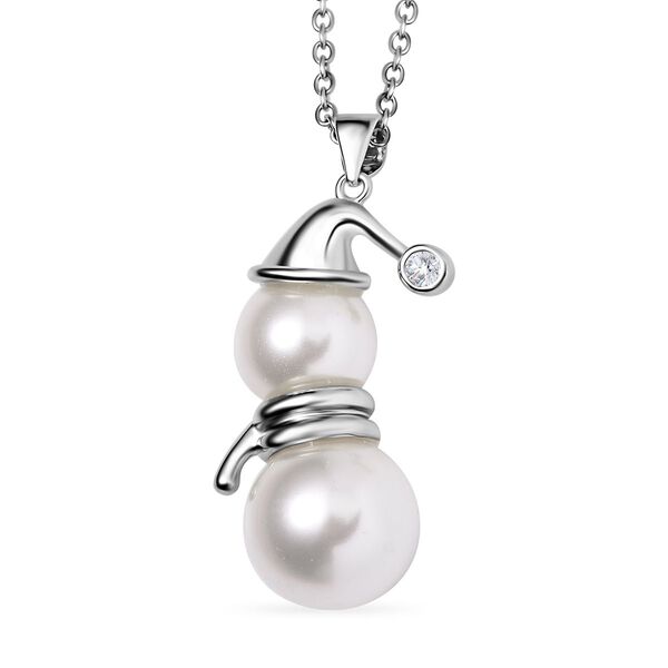 Kuscheliger Schneemann, wei&szlig;e Muschelkernperlen Schmuckset, Edelstahl