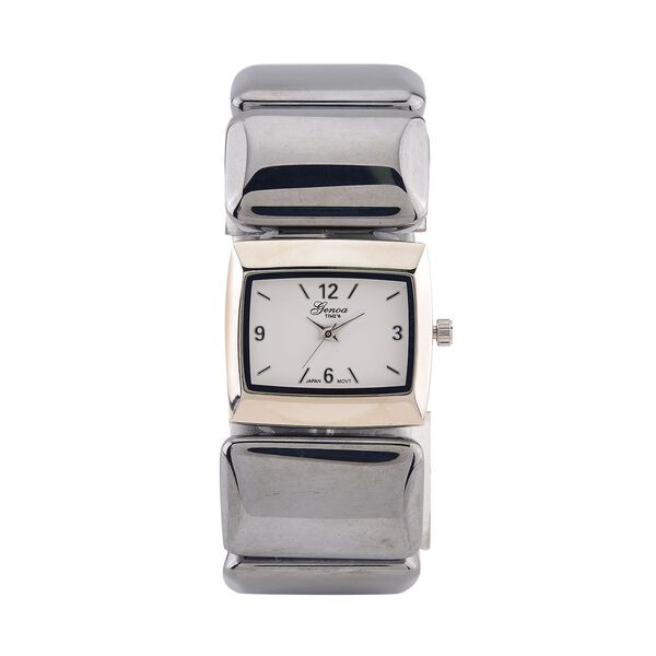 GENOA Terahertz Armbanduhr - Japanisches Uhrwerk, Legierungsgehäuse, Stahlplattierung, Weißes Zifferblatt, 9 Terahertz-Steine im Elastikarmband, Wasserresistent, 30x27,8?mm, Silber, ca. 430?ct image number 0