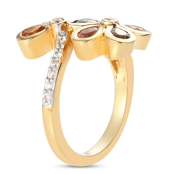 Mehrfarbiger Saphir und floraler Zirkon-Bypass-Ring, 925 Silber vergoldet, 1,56 ct. image number 5