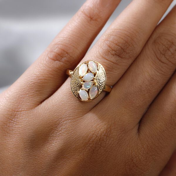 Natürlicher, äthiopischer Opal-Ring, 925 Silber Gelbgold Vermeil  ca. 0,87 ct image number 3