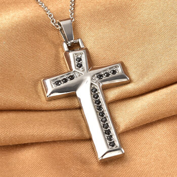 Schwarzer Spinell Kreuz Anh&auml;nger mit Kette 60 cm in Edelstahl ca. 1,10 ct
