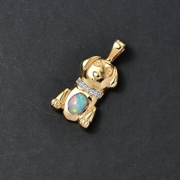 D'Joy AA Nat&uuml;rlicher, &auml;thiopischer Welo Opal, Wei&szlig;er Zirkon Anh&auml;nger 925 Silber 750 Gelb Vergoldet ca. 0.28 ct