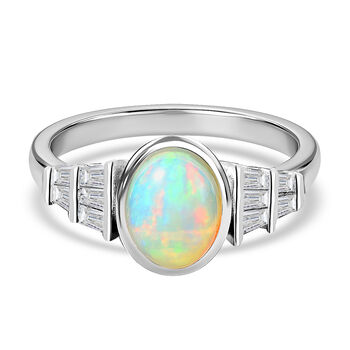 Nat&uuml;rlicher &Auml;thiopischer Opal und Zirkon Seitenstein Ring 925 Silber rhodiniert (Gr&ouml;&szlig;e 16.00) ca. 2,55 ct