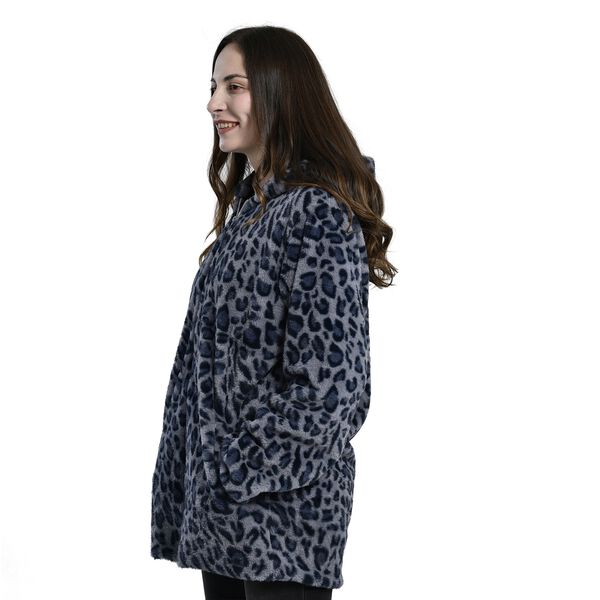 LA MAREY - Kunstfell Wintermantel mit Kapuze, Leopardenmuster, Größe L, Grau  image number 10