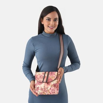 "double partioned printed sling bag 9x8"" 23x20 cms Peach"