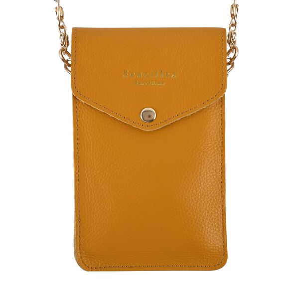 Sencillez - Handy Crossbody Tasche aus 100% echtem Leder mit Sichtfenster, 12x1x18cm, Senfgelb image number 0
